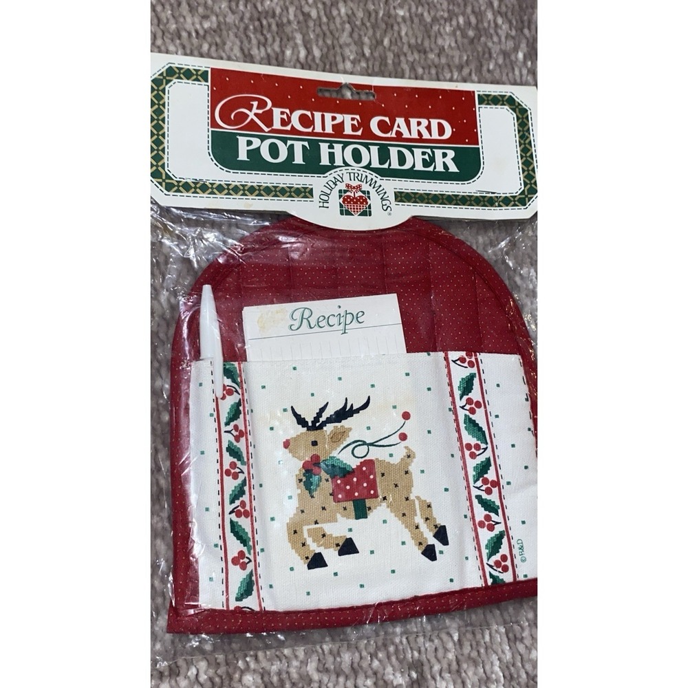 Vtg Holiday Trimmings Recipe Card Pot Holder W/ Pen Christmas Reindeer NEW